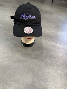 Mitchell & Ness Toronto Raptors Hat Black Strapback Purple Script Dino Logo NBA